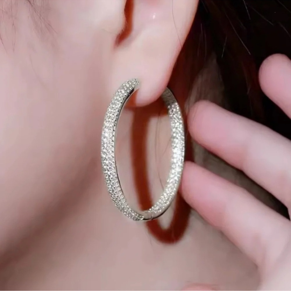 Anthrpologie Crystal Silver Hoop Earrings - Picture 2 of 2